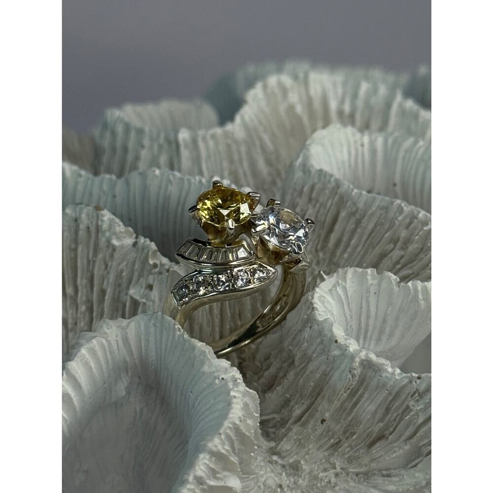 925 Sterling Silver Yellow & White Cz Ring Size 6 - Picture 10 of 12
